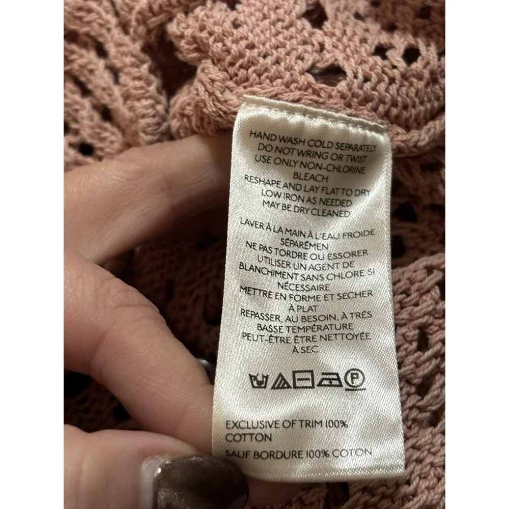 Free People Crochet Knit Button Front Collared Top Pink XS Boho Y2K Sweater - Picture 3 of 6